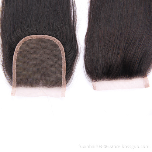 Unprocessed Dark Brown Silk Top Skin Lace Closure Double Drawn Straight Human Hair